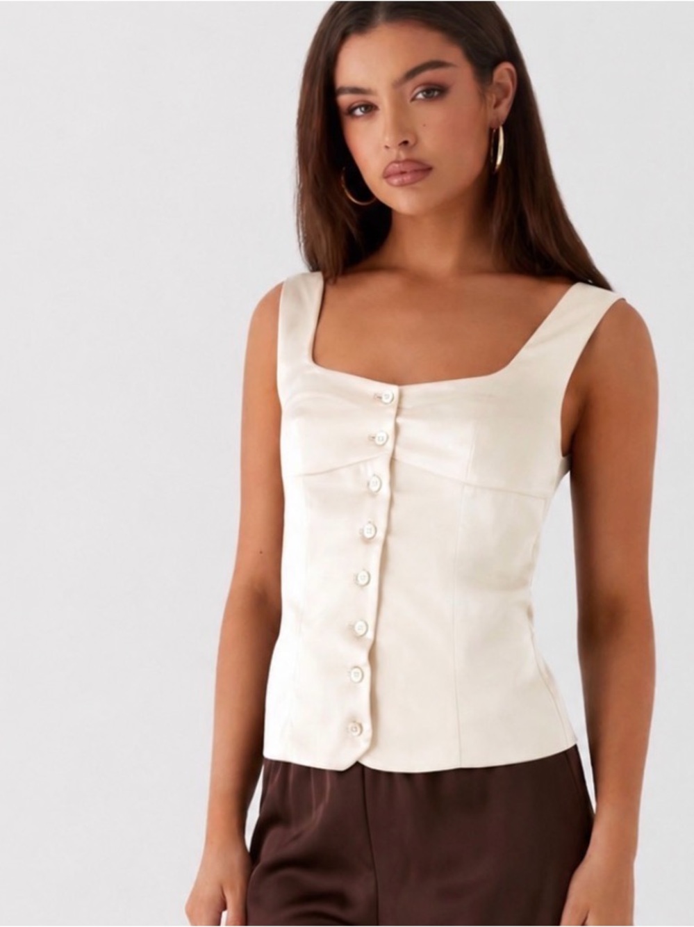 Peppermayo Cream Square-Neck Button Tank